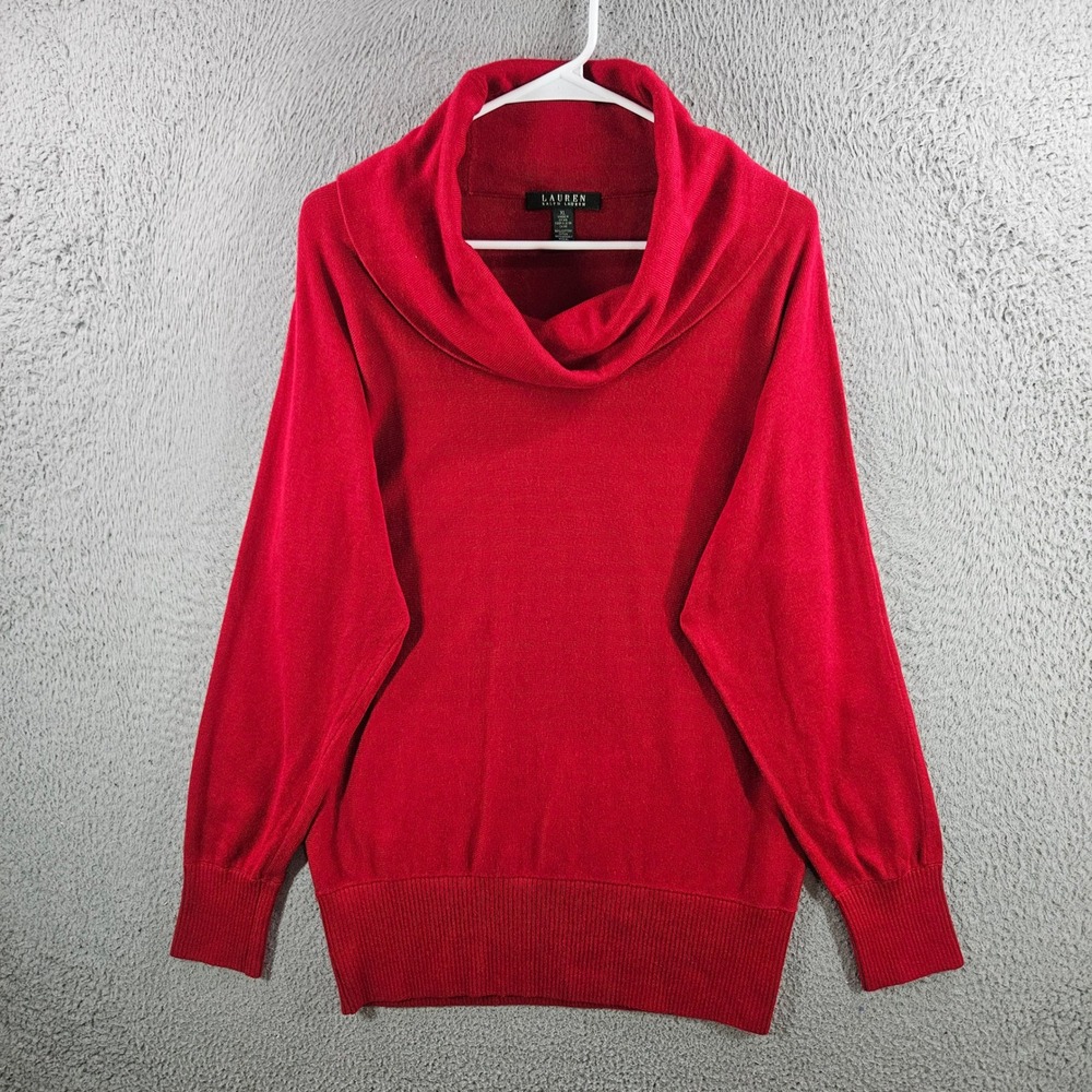 Lauren Ralph Lauren Red Cowl Neck Sweater XL Cotton Modal Blend Long Sleeve